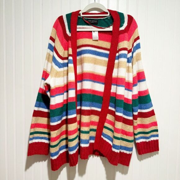 Lane Bryant Long Open Front Christmas Striped Cardigan Sweater NEW 22/24 - Picture 2 of 7